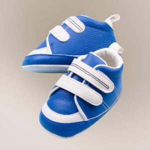 Newborn baby shoes with genuine leather upper and suede sole