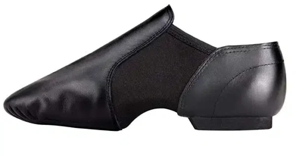 Black jazz shoe side view with flexible neoprene arch
