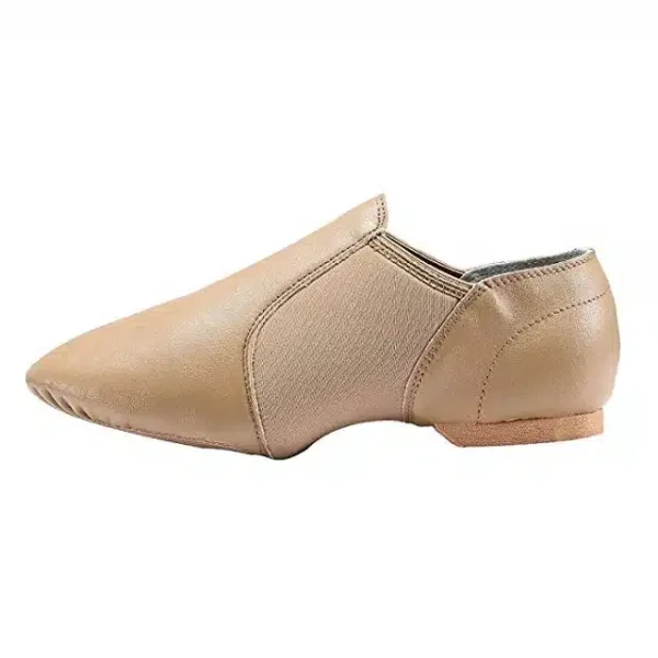Brown neoprene jazz shoe angled view showing flexible design