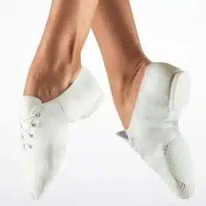 White lace up jazz shoe with leather upper and suede sole
