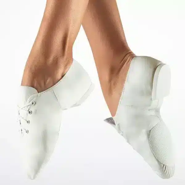 White lace up jazz shoe with leather upper and suede sole