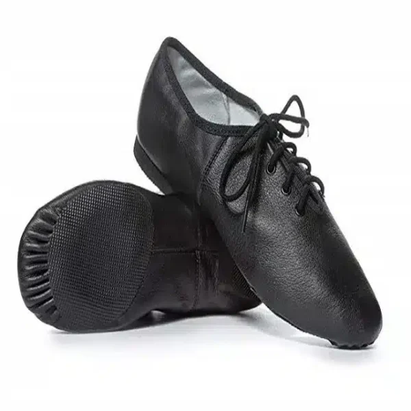 Black lace up jazz shoe with leather upper and lace closure