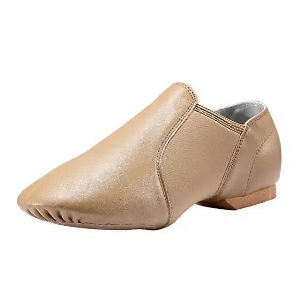 Brown neoprene jazz shoe top view with pull-on fit