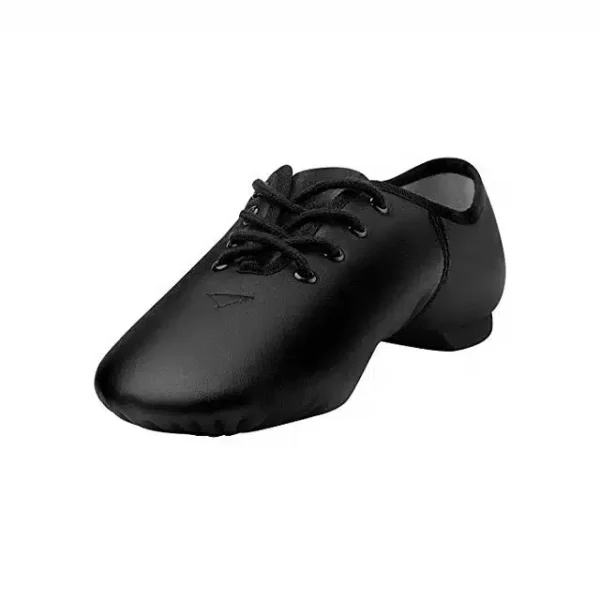 Black jazz shoe top view showing lace up closure and snug fit