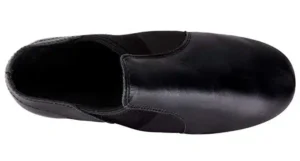 Black neoprene jazz shoe top view with pull-on design