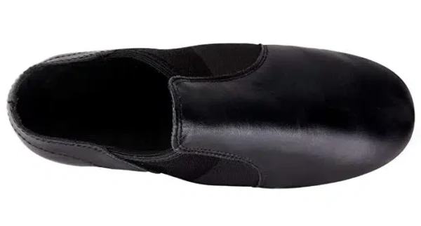 Black neoprene jazz shoe top view with pull-on design