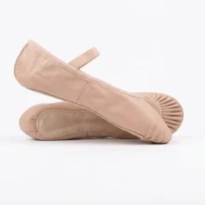 Leather ballet shoe with suede sole and elastic strap