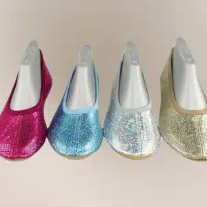 Glitter fabric gymnastic shoe with rubber grip sole for girls
