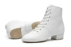 Lace-up jazz boots with genuine leather upper and suede split sole in black, white, and tan