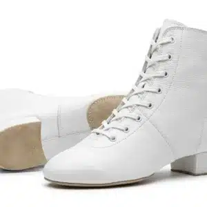 Lace-up jazz boots with genuine leather upper and suede split sole in black, white, and tan