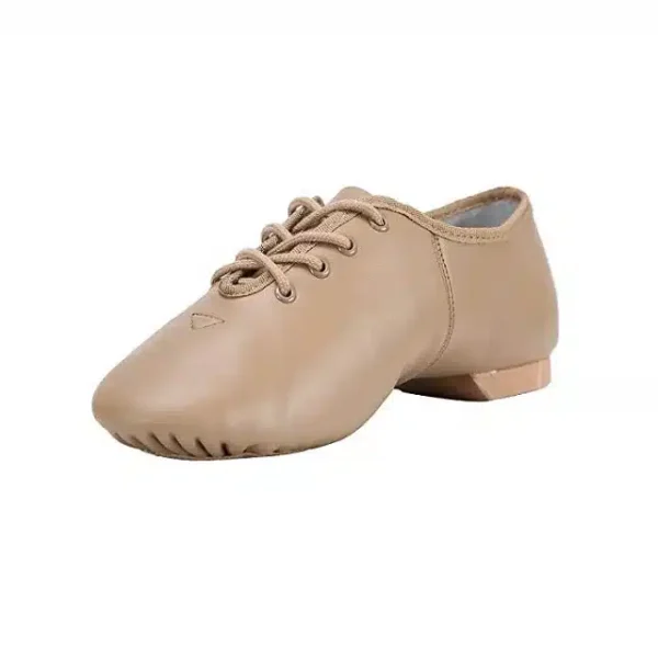Brown lace up jazz shoe with suede sole and flexible design